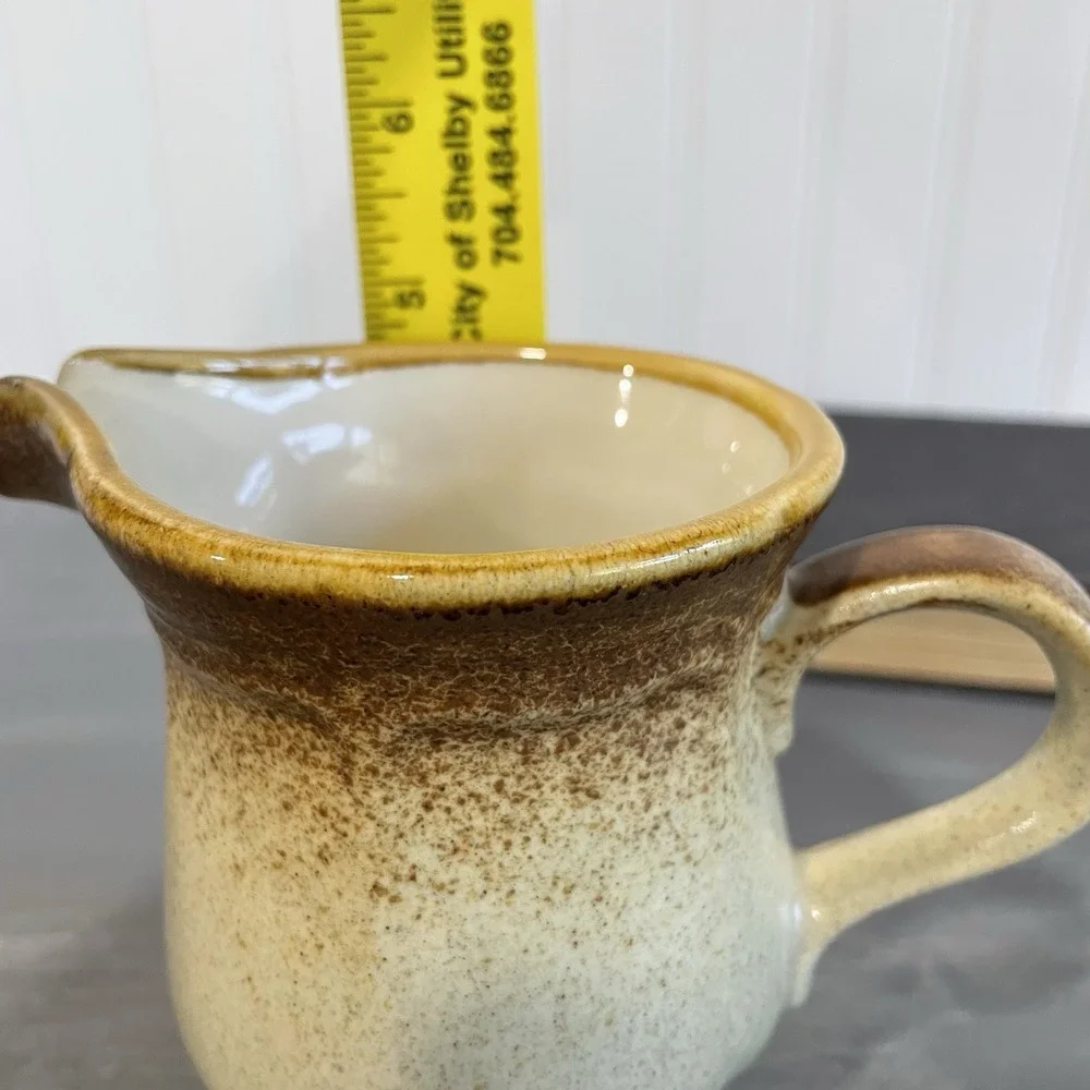 Mikasa E8000 Terra Stone Creamer‎ Pitcher Speckled Brown Drip Glaze Japan MCM